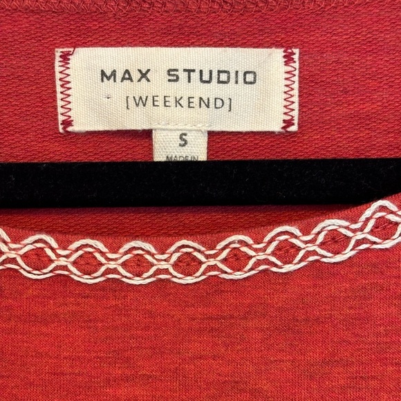 Max Studio Soft Knit Rust Orange Red T Shirt Dress White Embroidery Size Small - Picture 4 of 4